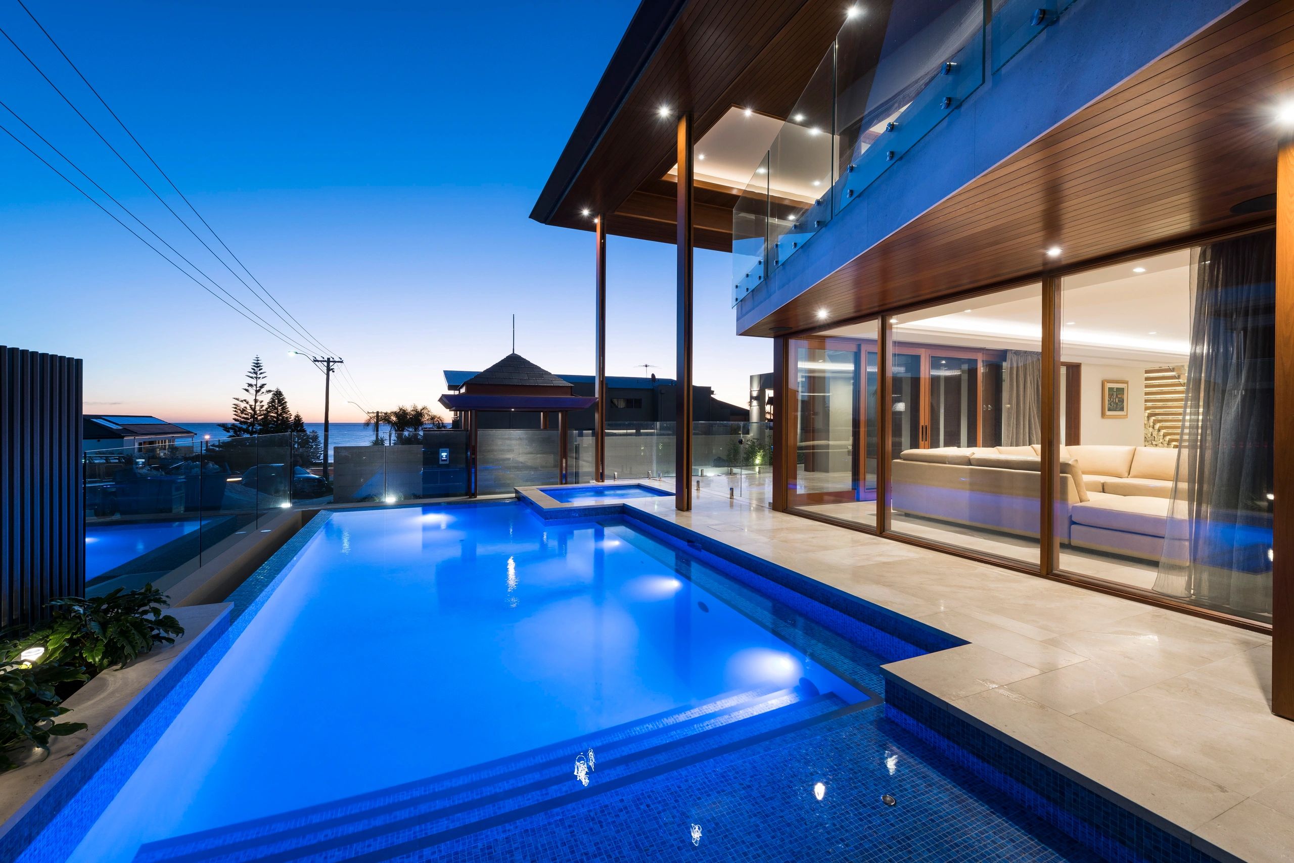 Luxury swimming pool at twilight