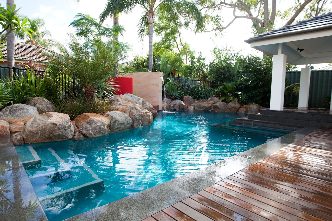 Tropical pool with water feature